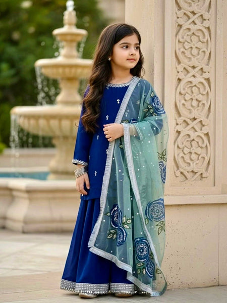 Beautiful Viscose Velvet Kids Top Sharara Full Stitched OC-231
