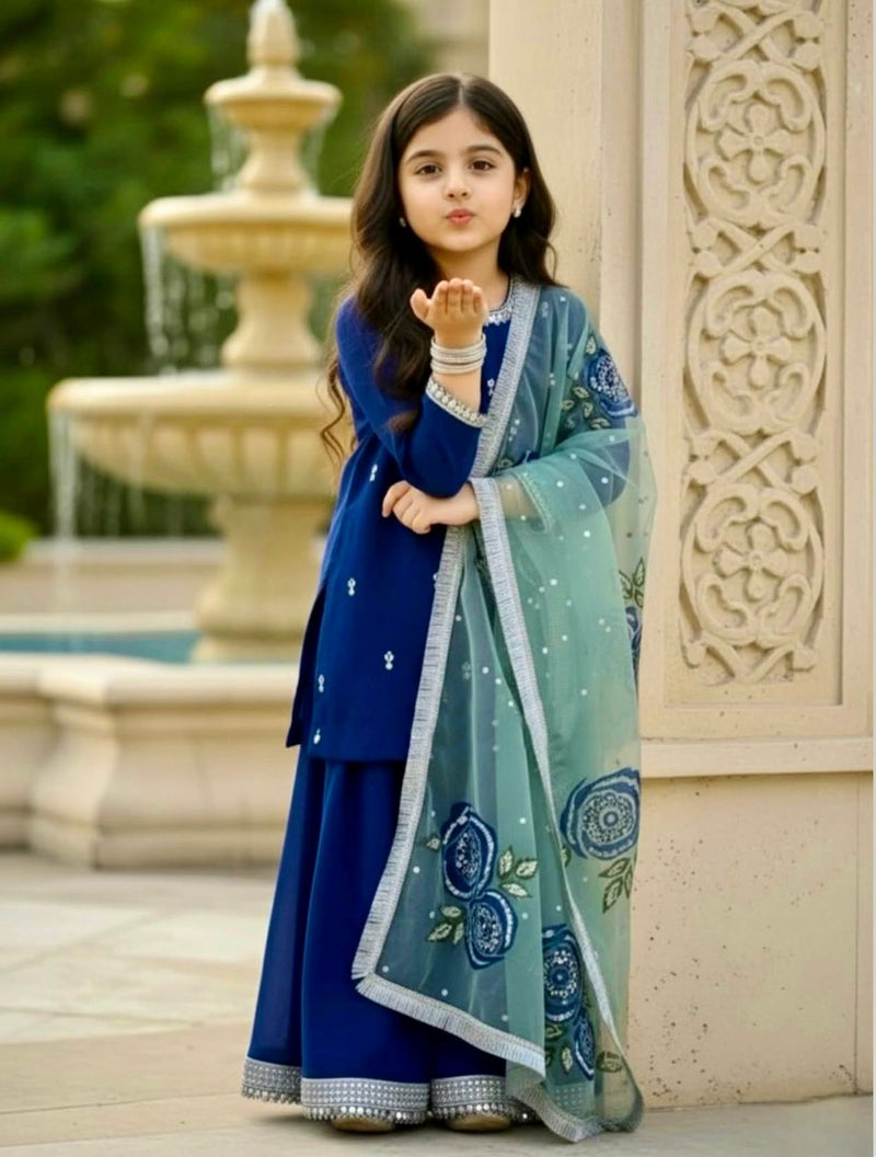 Beautiful Viscose Velvet Kids Top Sharara Full Stitched OC-231