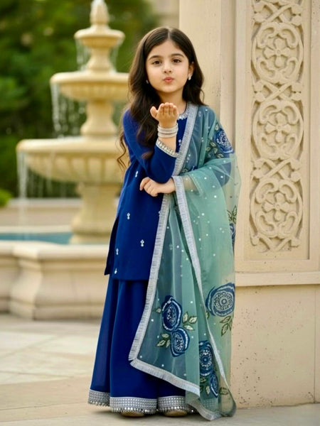 Beautiful Viscose Velvet Kids Top Sharara Full Stitched OC-231