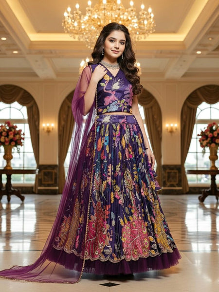 Wine Color Girls Lehenga Choli Set
