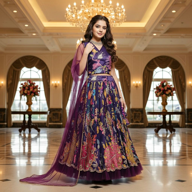Wine Color Girls Lehenga Choli Set
