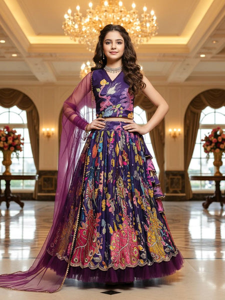 Wine Color Girls Lehenga Choli Set