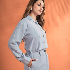 Women’s Solid Shirt & Maxi Skirt Co-Ord Set – Long Sleeve Top with Straight-Fit Skirt