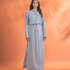 Women’s Solid Shirt & Maxi Skirt Co-Ord Set – Long Sleeve Top with Straight-Fit Skirt