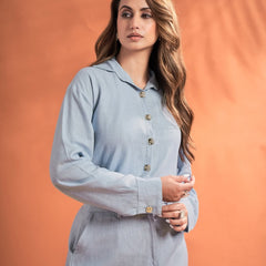 Women’s Solid Shirt & Maxi Skirt Co-Ord Set – Long Sleeve Top with Straight-Fit Skirt