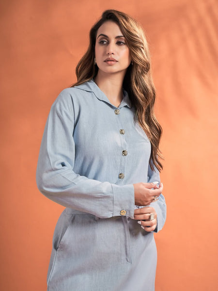 Women’s Solid Shirt & Maxi Skirt Co-Ord Set – Long Sleeve Top with Straight-Fit Skirt