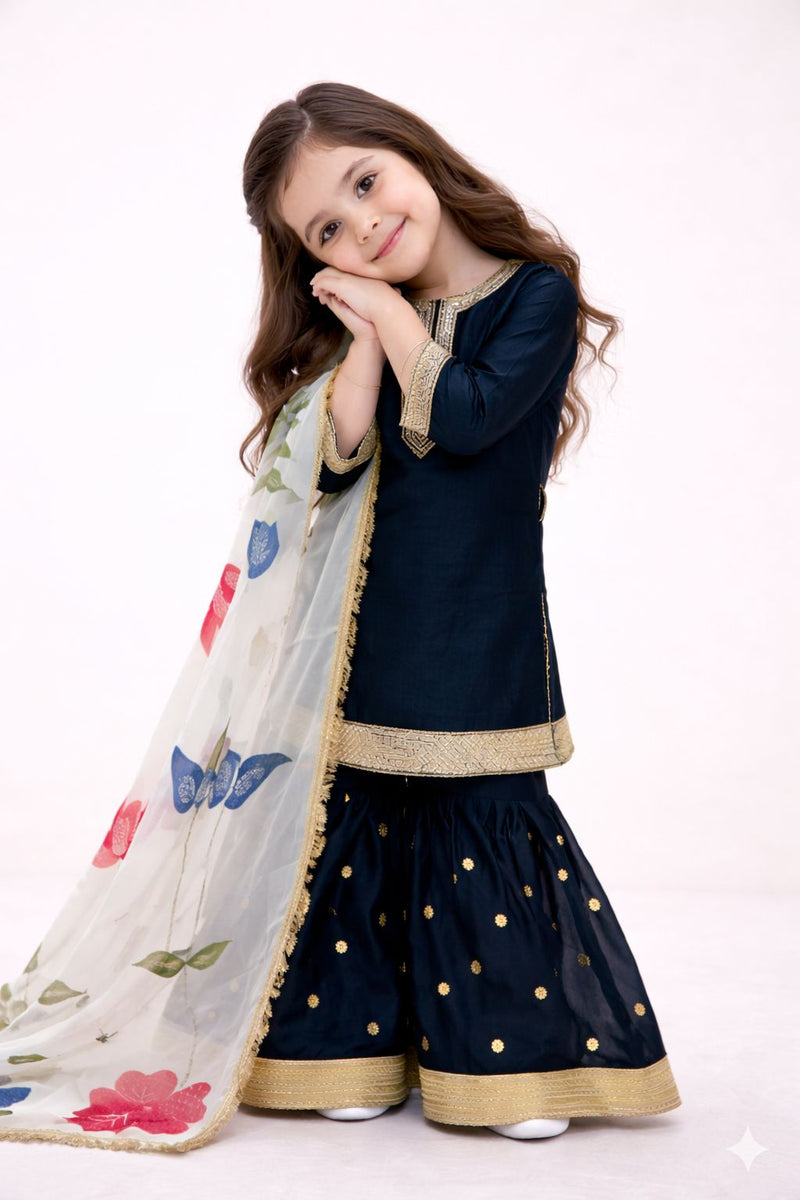 Premium Beautiful Kids Top Sharara And Dupatta Set