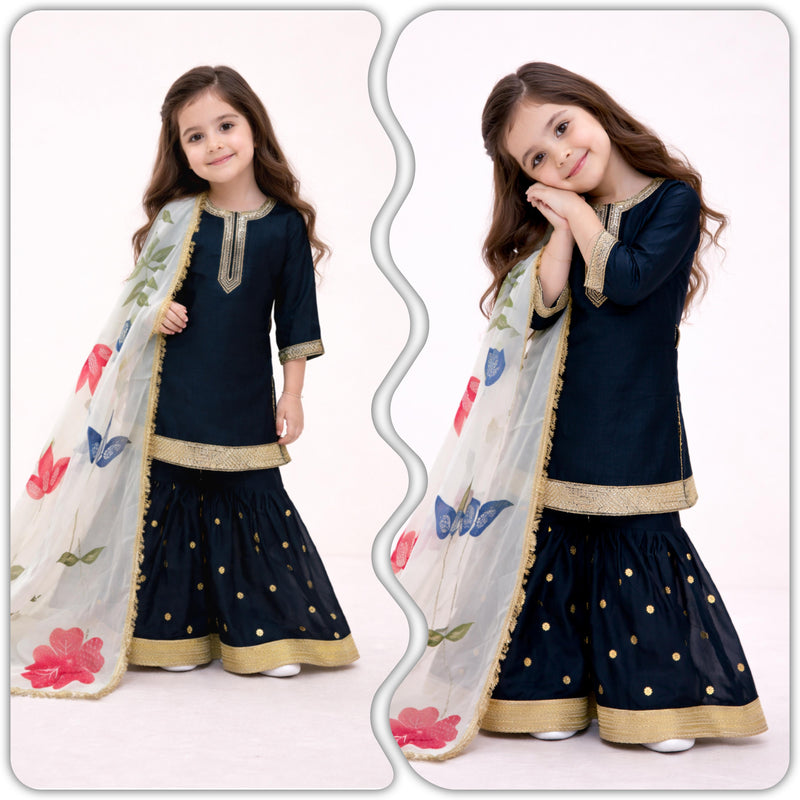 Premium Beautiful Kids Top Sharara And Dupatta Set