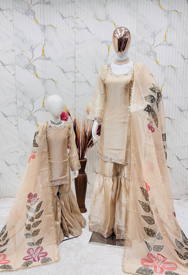 Premium Mom-Daughter Combo Top Sharara And Dupatta Sets