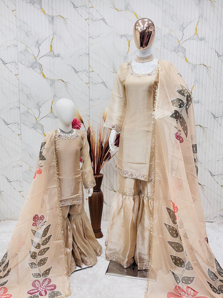 Premium Mom-Daughter Combo Top Sharara And Dupatta Sets