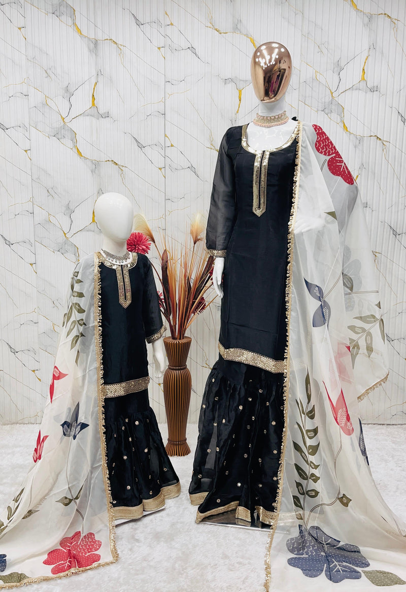Premium Mom-Daughter Combo Top Sharara And Dupatta Sets