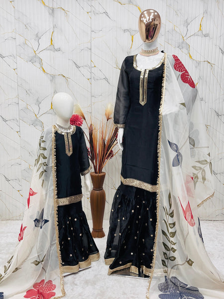 Premium Mom-Daughter Combo Top Sharara And Dupatta Sets