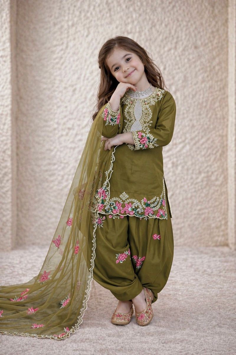 Premium Trending Kids Top Salwar And Dupatta Set