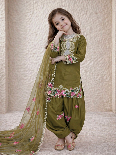 Premium Trending Kids Top Salwar And Dupatta Set