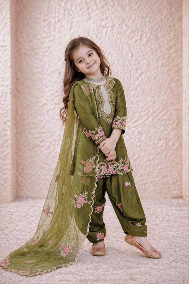 Premium Trending Kids Top Salwar And Dupatta Set