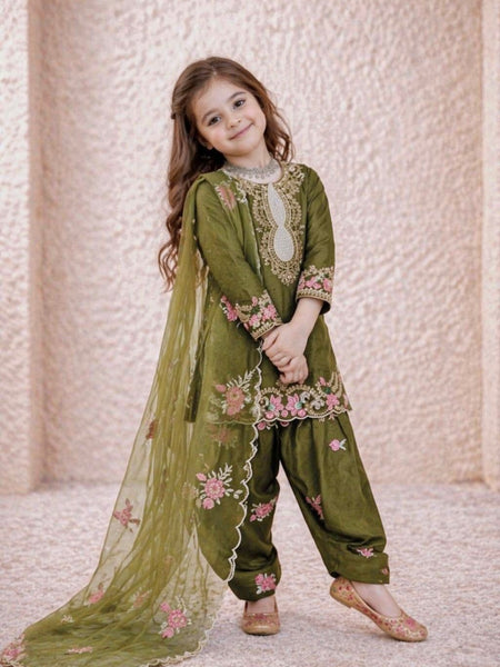 Premium Trending Kids Top Salwar And Dupatta Set