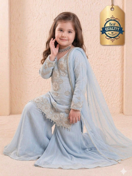 Premium Beautiful Kids Top Palazzo And Dupatta Set