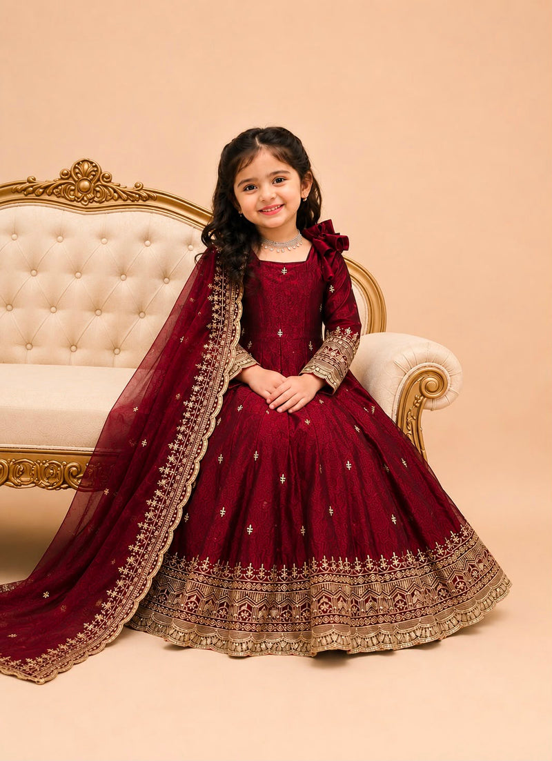 Premium Quality Fendy Sillk Kids Gown Set