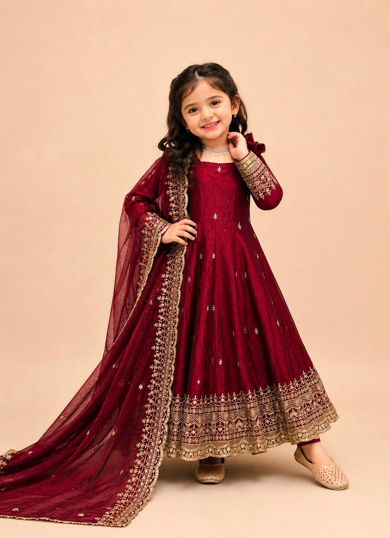 Premium Quality Fendy Sillk Kids Gown Set