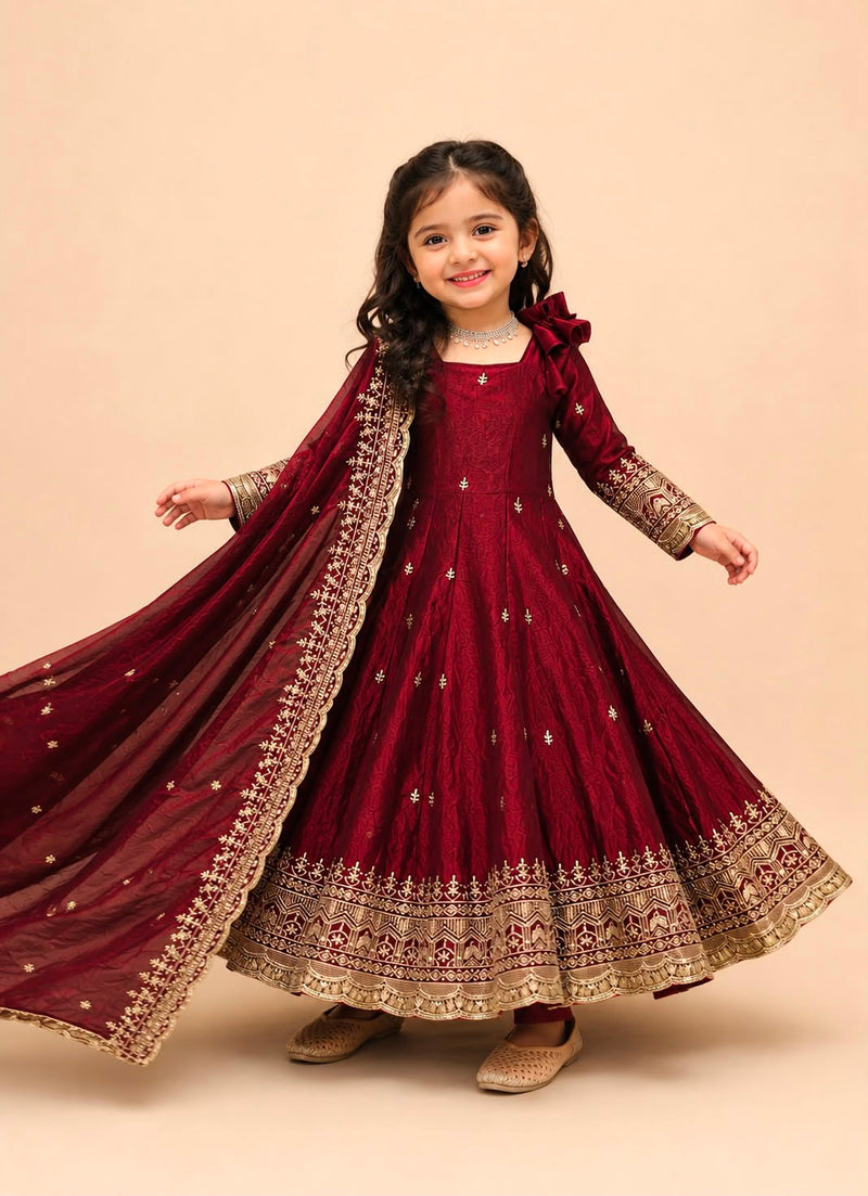 Premium Quality Fendy Sillk Kids Gown Set