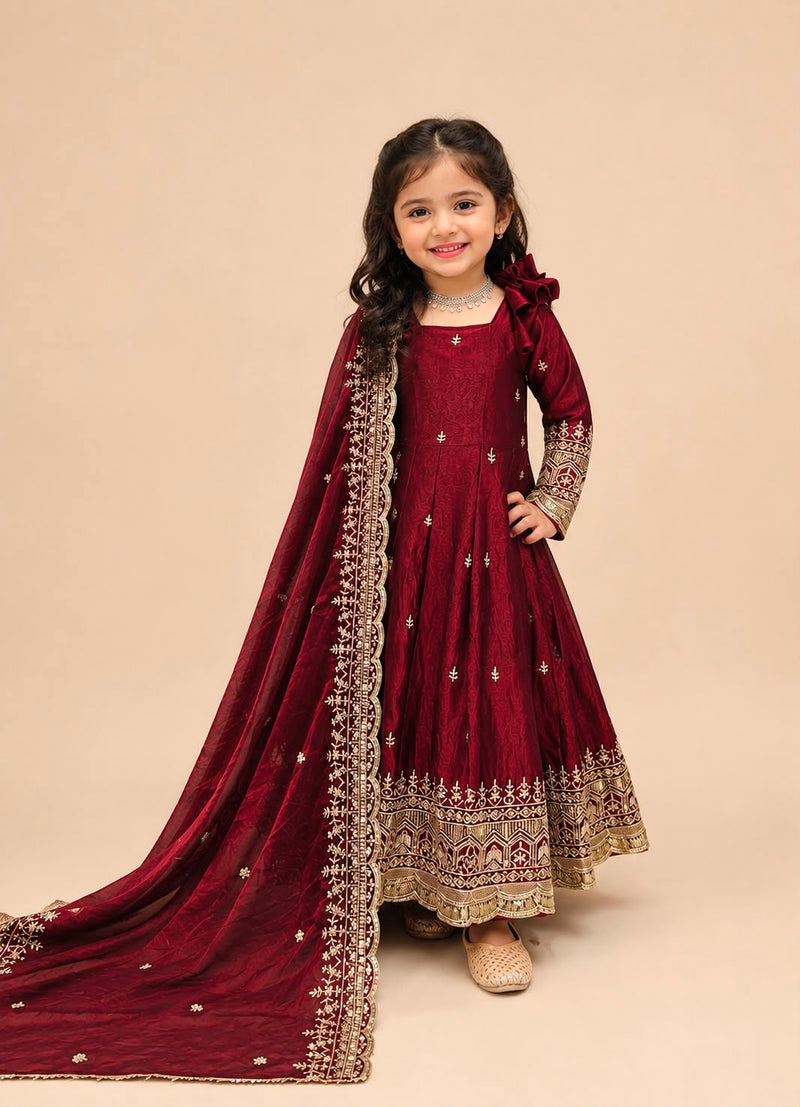 Premium Quality Fendy Sillk Kids Gown Set