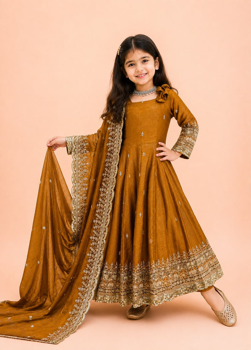 Premium Quality Fendy Sillk Kids Gown Set