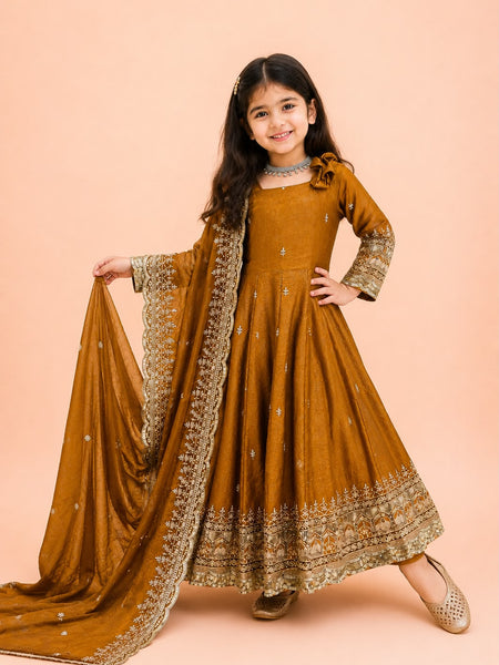 Premium Quality Fendy Sillk Kids Gown Set