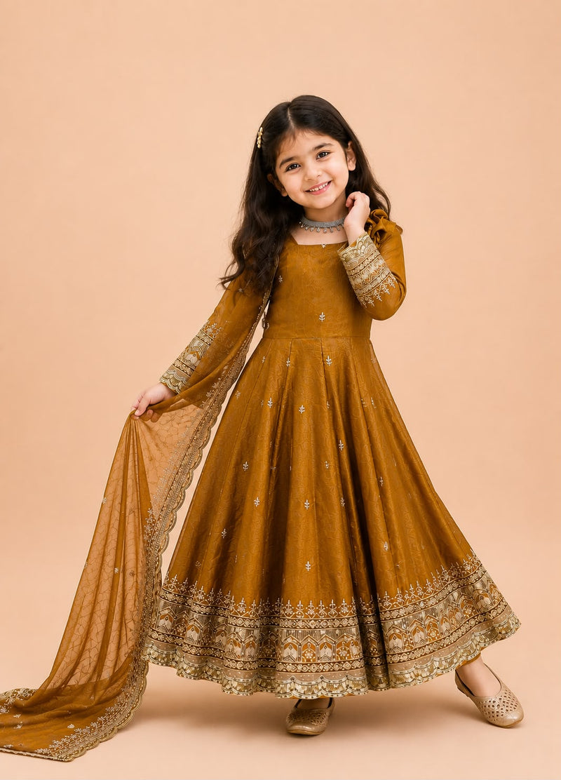 Premium Quality Fendy Sillk Kids Gown Set