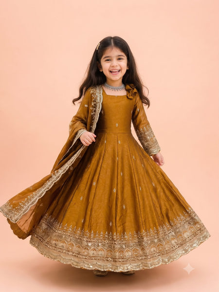 Premium Quality Fendy Sillk Kids Gown Set