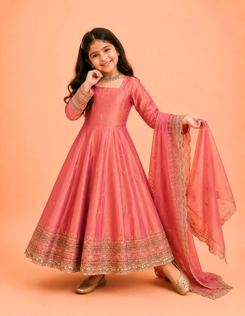 Premium Quality Fendy Sillk Kids Gown Set