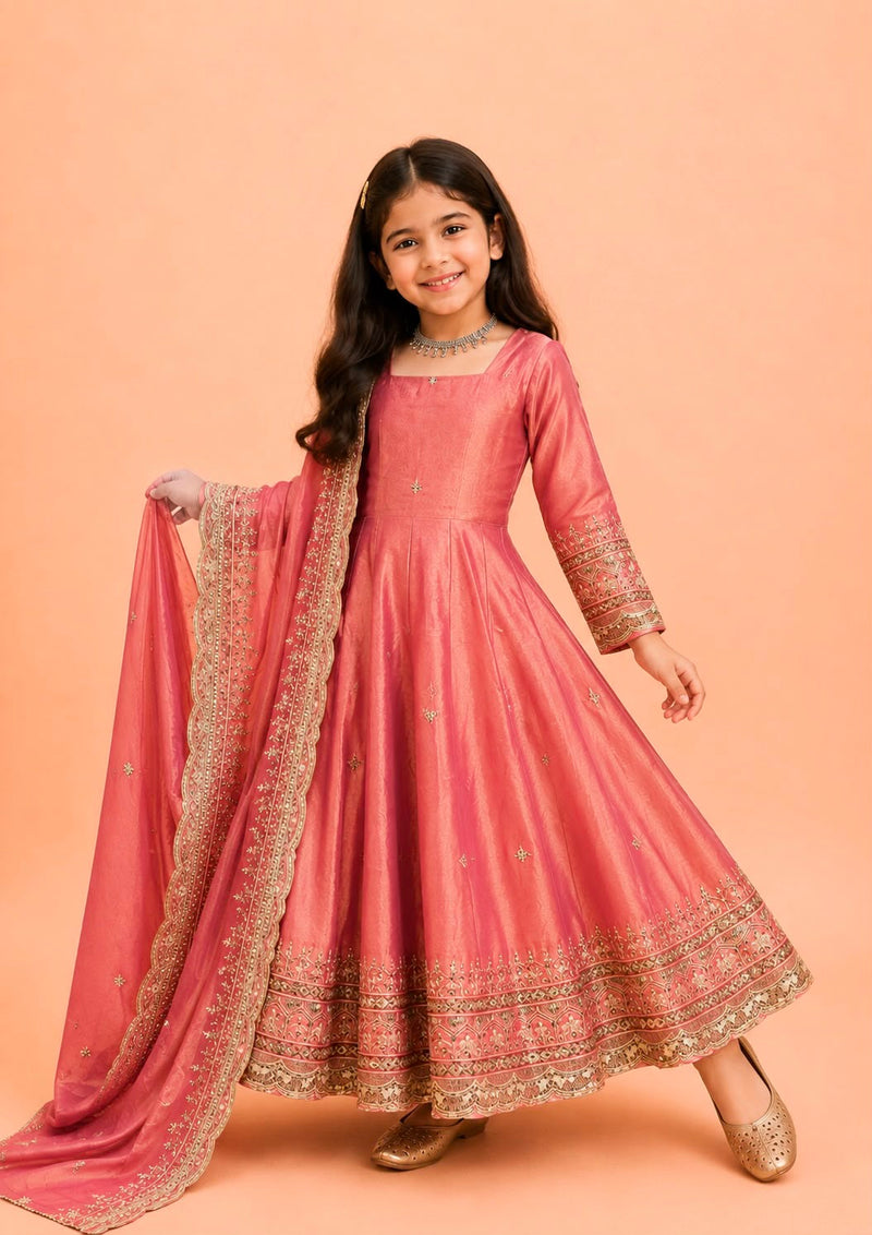 Premium Quality Fendy Sillk Kids Gown Set