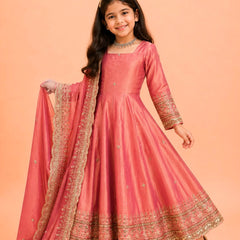 Premium Quality Fendy Sillk Kids Gown Set