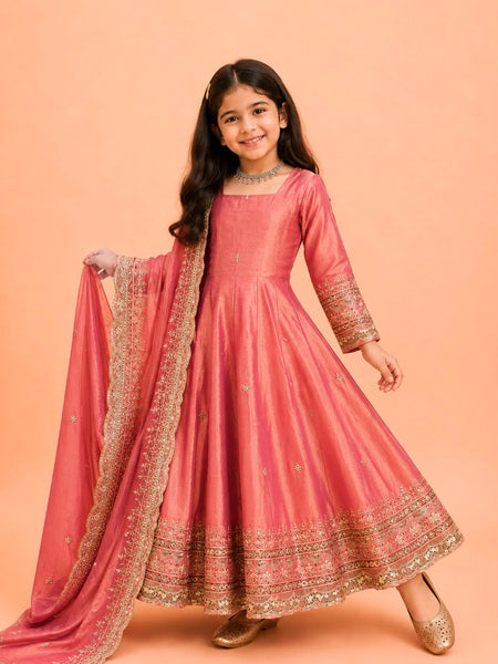 Premium Quality Fendy Sillk Kids Gown Set