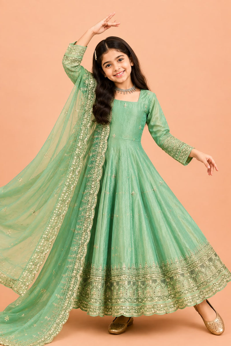 Premium Quality Fendy Sillk Kids Gown Set