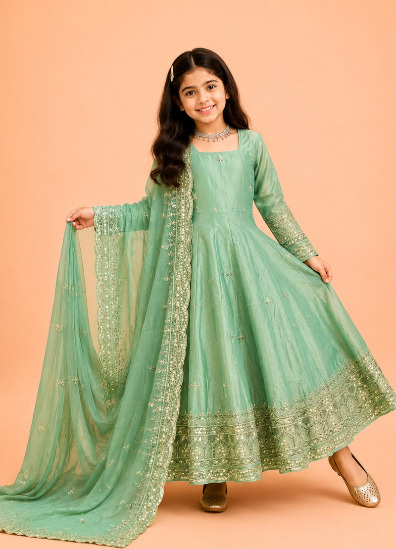 Premium Quality Fendy Sillk Kids Gown Set