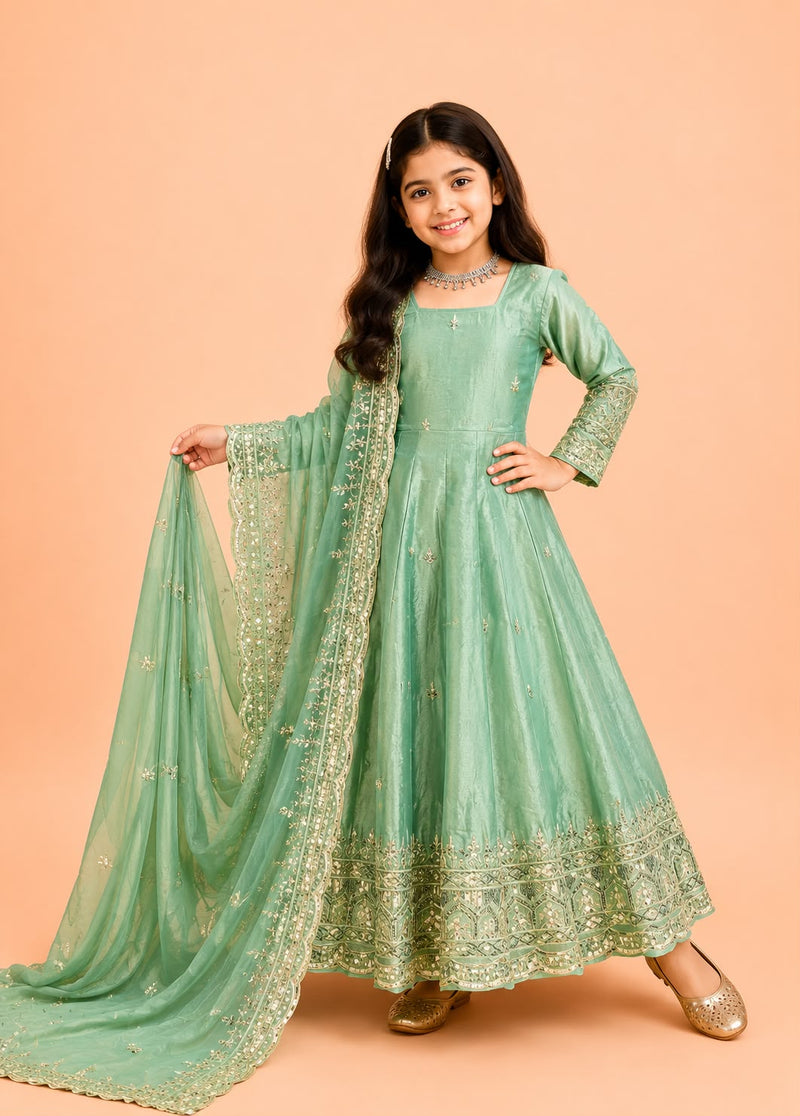 Premium Quality Fendy Sillk Kids Gown Set