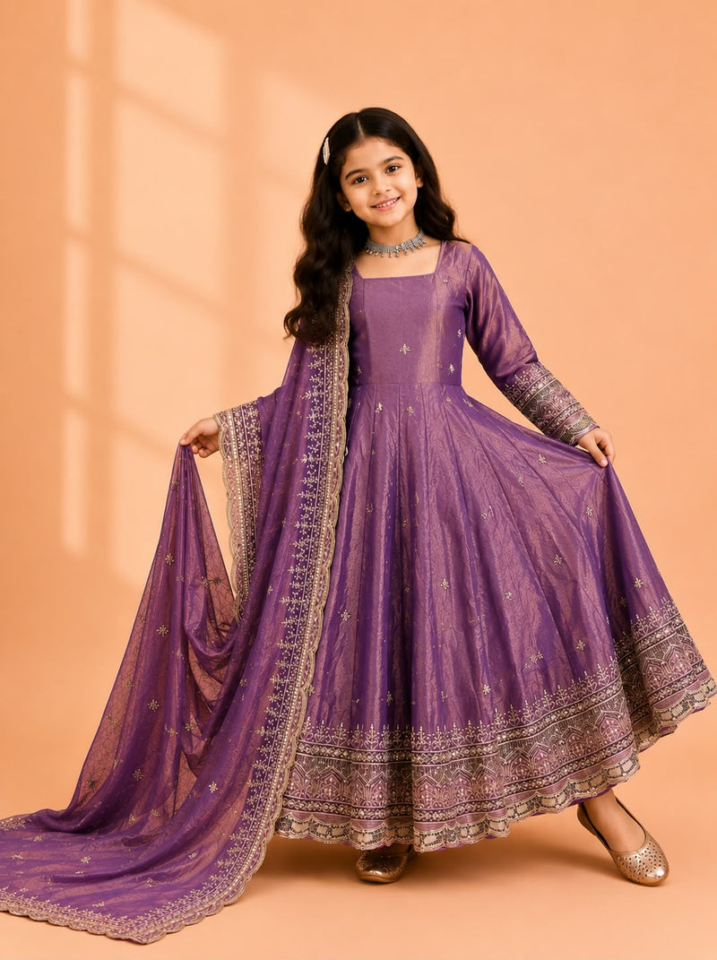Premium Quality Fendy Sillk Kids Gown Set