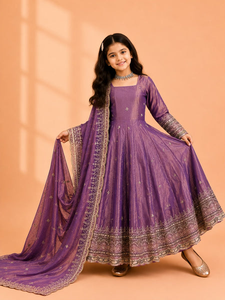 Premium Quality Fendy Sillk Kids Gown Set