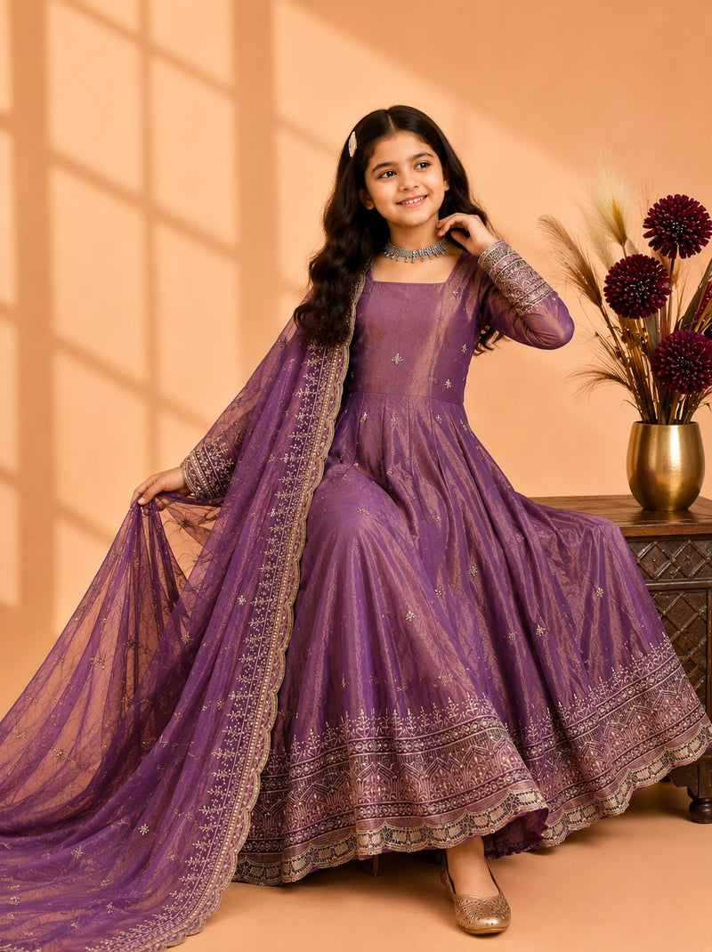 Premium Quality Fendy Sillk Kids Gown Set