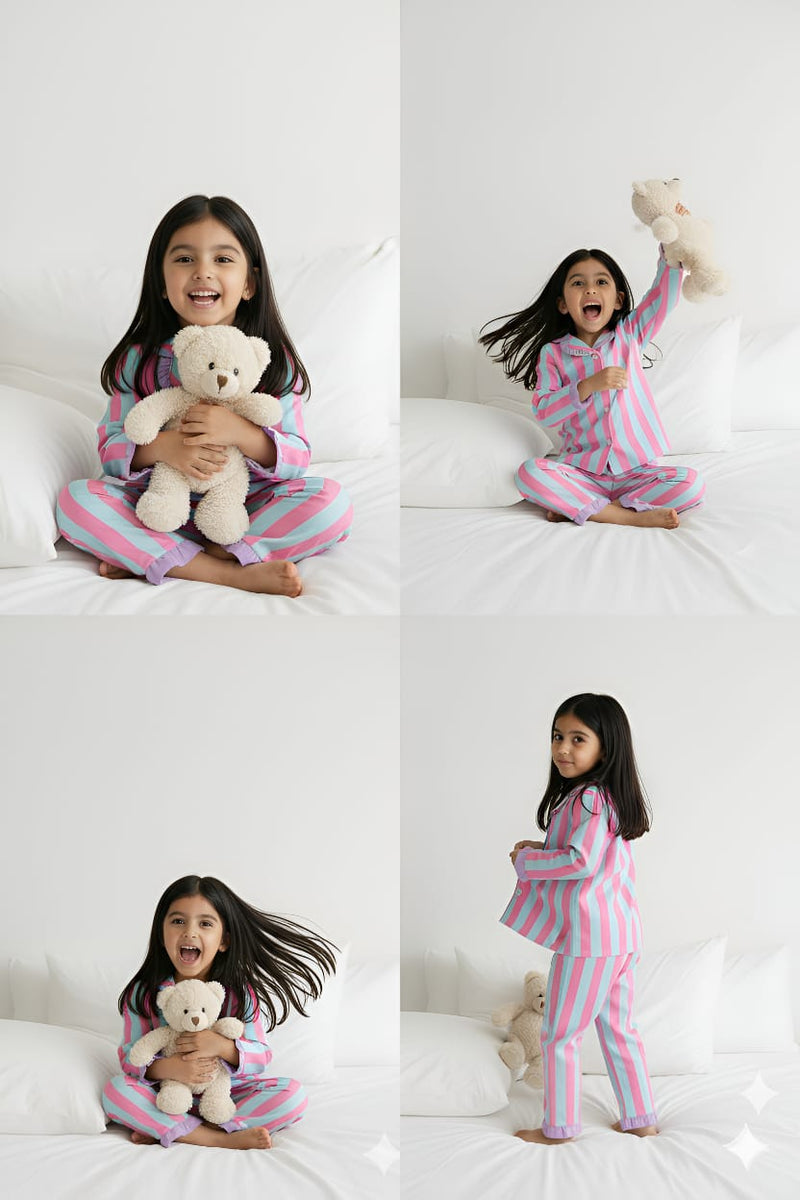 Stripes Girls Night Suit