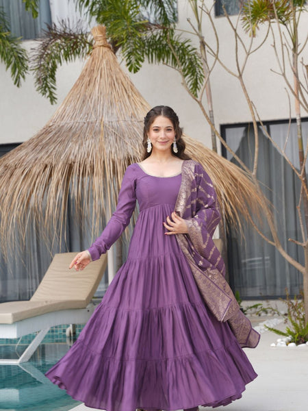 Premium Quality  Roman Silk Gown Anarkali Suit Set