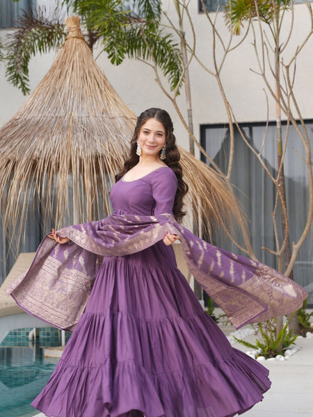 Premium Quality  Roman Silk Gown Anarkali Suit Set