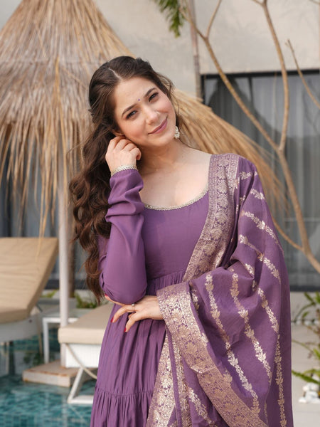 Premium Quality  Roman Silk Gown Anarkali Suit Set