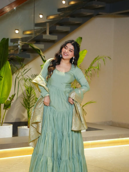 Premium Quality  Roman Silk Gown Anarkali Suit Set
