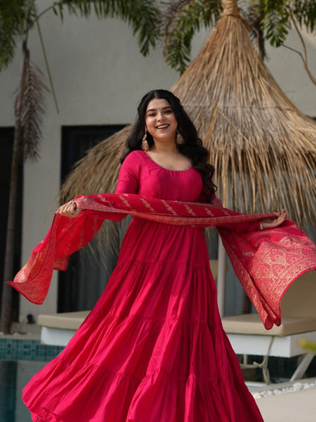Premium Quality  Roman Silk Gown Anarkali Suit Set