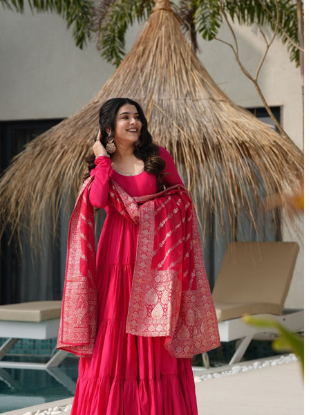 Premium Quality  Roman Silk Gown Anarkali Suit Set