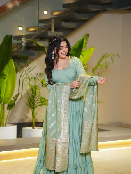 Premium Quality  Roman Silk Gown Anarkali Suit Set