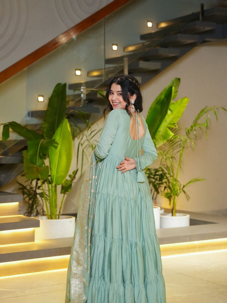 Premium Quality  Roman Silk Gown Anarkali Suit Set