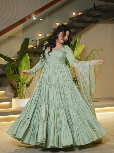 Premium Quality  Roman Silk Gown Anarkali Suit Set