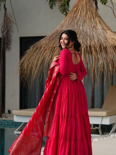 Premium Quality  Roman Silk Gown Anarkali Suit Set